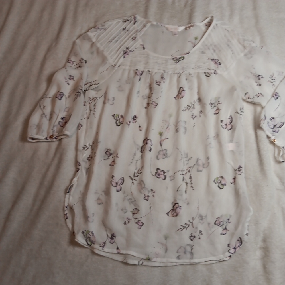 LC Lauren Conrad Sheer Blouse with Floral Accents